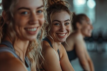 Happy Women in Fitness Group Smiling Close-Up, Active Lifestyle and Wellness, Indoor Training and Positivity
