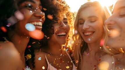 Hen party with bride and gal pals. Bridal celebration outdoors. Spending time with female friends