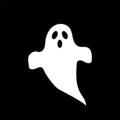 scary ghost vector design element for halloween party, white character on black background