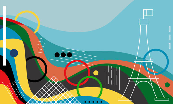 Sports background for event, tournament or invitation. Abstract sport games banner. Colorful background. Paris Sport background with bright pattern. Summer sport design