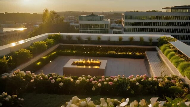 Fire Pit Surrounded by Flowers and Greenery
