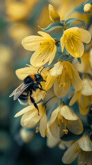 Bumblebee Pollinating Yellow Flowers