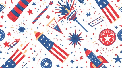 Obraz premium Independence day USA banner template american balloons flag and Colorful Fireworks decor.4th of July celebration poster template.fourth of july voucher discount.Vector illustration 