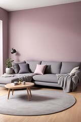 Luxury Living Room in Warm Colors: Elegant Brown Beige Walls, Light Gray Furniture, Microcement Art Background, Rich Interior Design, 3D Office Reception Mockup