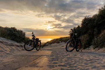 Bicycles at Sunset on the Dunes of the North Sea