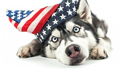 Siberian Husky American Flag - 1