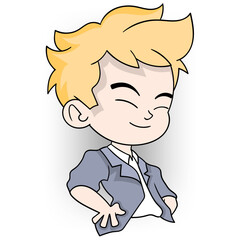 blonde boy smiling with satisfaction at the results of his work