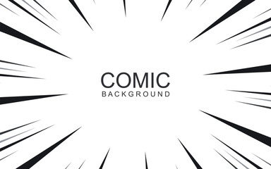 Comic book black and white radial lines background. Manga speed frame. Super hero action. Vector illustration.