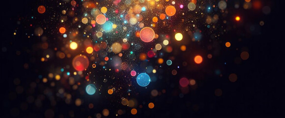 Abstract Shining bokeh lights glass rays on black background