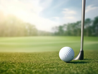 Obraz premium Golf Playing, Golf balls on Golf Club, Professional golf course, Golfer putting golf ball on the green golf, Golf Players Playing, Ai Generated Photo