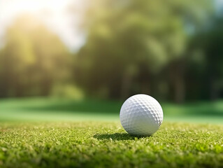 Obraz premium Golf Playing, Golf balls on Golf Club, Professional golf course, Golfer putting golf ball on the green golf, Golf Players Playing, Ai Generated Photo
