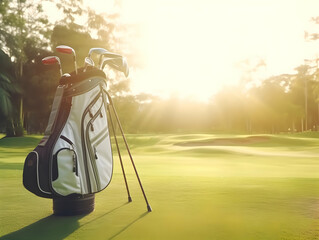 Fototapeta premium Golf Playing, Golf balls on Golf Club, Professional golf course, Golfer putting golf ball on the green golf, Golf Players Playing, Ai Generated Photo