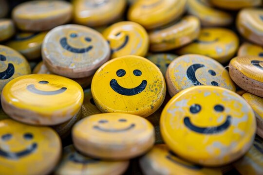 Color explosion from a dense collection of smiley buttons, radiating joy and vibrant creativity for craft lovers