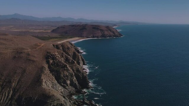Punta Lobos beach in Baja California Sur, Mexico. Beautiful drone footage of the ocean cliffs.