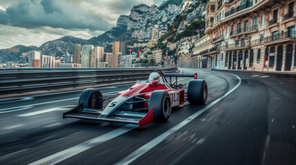 Fototapeta premium F1 racing car, Racing around the streets of Monaco Grand Prix 