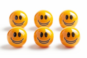 Obraz premium Trio of orange smiley buttons, neatly organized to promote positivity and warmth in DIY projects