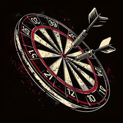 Vintage Dartboard Vector Design with Retro Distressed Textures and Bold Colors on Black Background. Generative AI