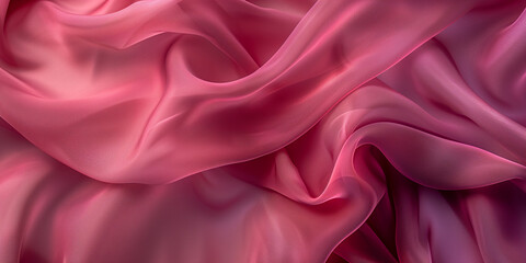 Fototapeta premium Magenta fabric folds texture. Silk satin fabric backdrop with copy space.