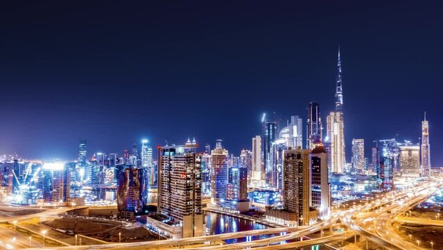 Panoramic Skyline Of Metropolitan City Aerial 360 Drone Flight During Dusk Futuristic Technology World Of Tomorrow Drone Low Light 4k