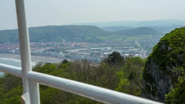 view across a large bay from a cable car, Great Orme, Llandudno, Wales