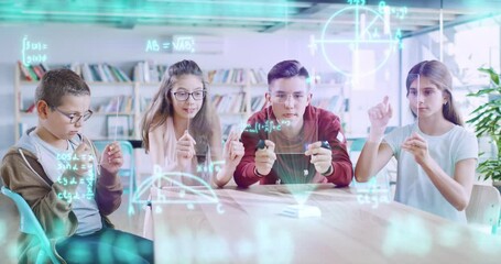 New Generation Students Solving Math Problems Class VR Students Using VR Headset eLearning Online Teaching Online Learning Modern Education Digital Classroom Concept Slow Motion 8k - Powered by Adobe