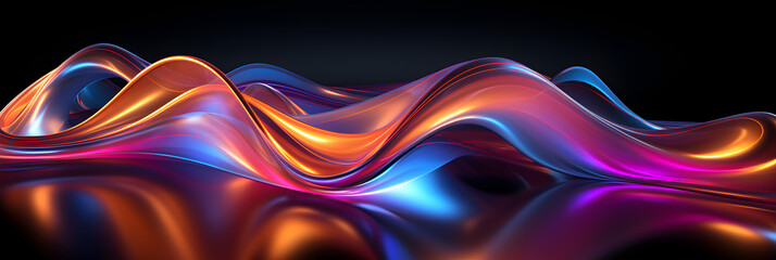 Colorful vibrant neon light stripes and dots, illuminated modern light waves, luminous lighttail stripes on a dark moody background, futuristic design, modern elegant light art