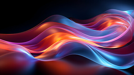 Colorful vibrant neon light stripes and dots, illuminated modern light waves, luminous lighttail stripes on a dark moody background, futuristic design, modern elegant light art
