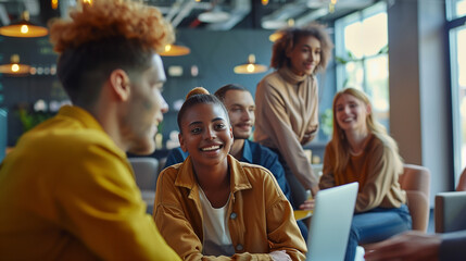 Obraz premium Photo of diverse group of leaders smiling, Successful business team gathered in a boardroom, young professional business people standing together