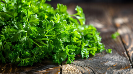 Fresh Parsley on Rustic Wooden Table