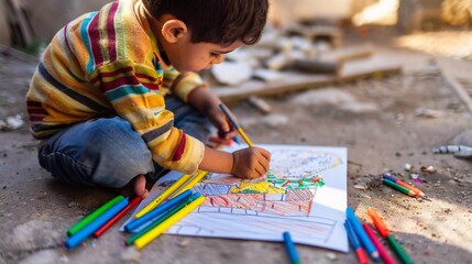 Dreams Take Flight: Refugee Child Sketches a Brighter Future (Hope, Resilience)