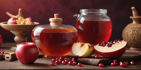  Jewish holiday Rosh Hashanah- jeish new year. Rosh Hashanah symbol :pomegranates, apples, honey