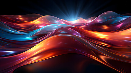 Colorful vibrant neon light stripes and dots, illuminated modern light waves, luminous lighttail stripes on a dark moody background, futuristic design, modern elegant light art