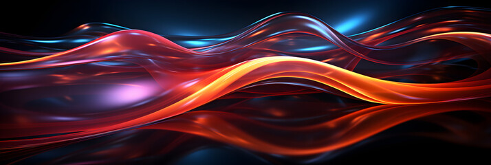 Colorful vibrant neon light stripes and dots, illuminated modern light waves, luminous lighttail stripes on a dark moody background, futuristic design, modern elegant light art