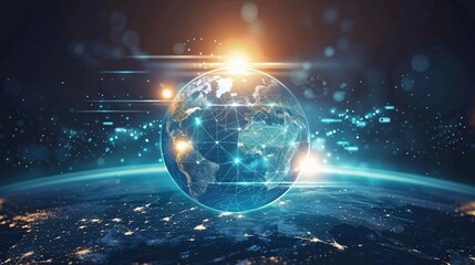 Obraz premium An abstract representation of the digital technology world with a focus on virtual business concepts