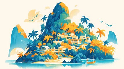 An illustration of an island set against a white background