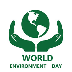 World Environment day two hands holding with world map. vector illustration design