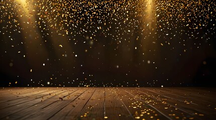 Award Ceremony Stage Mockup with Golden Confetti Rain,awards show background, ceremony presentation, hollywood spotlight, award winner reveal, event marketing