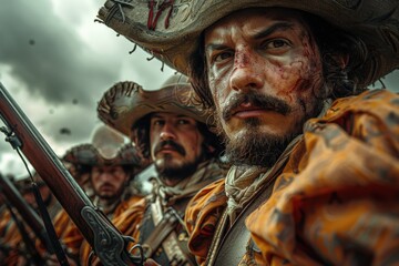 Elegant musketeer in historical attire, portraying bravery and chivalry in an enchanting renaissance setting, a symbol of classic heroism and adventure