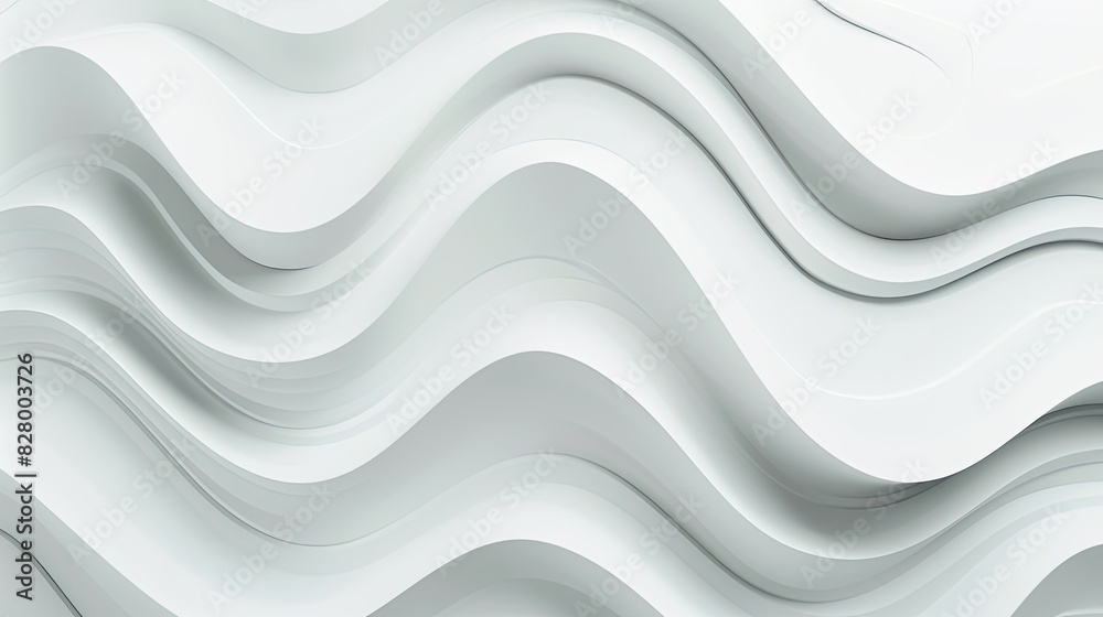 Wall mural Minimalistic abstract background with white 3D paper waves. White glossy soft wavy embossed texture isolated on white background