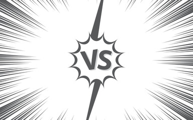 Versus letter background. Cartoon retro design with long fissure. Black and white comics explosion background. Vector illustration.