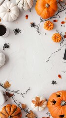 Flat lay mockup for Halloween. Empty sheet in the middle. Top view, copy space