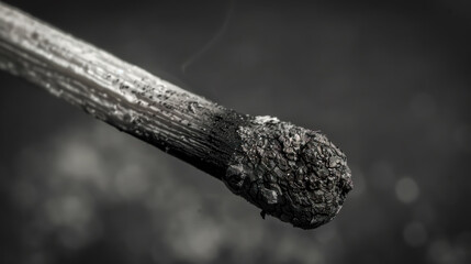a burnt matchstick, close-up, detailed texture