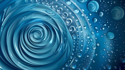A blue swirl with water droplets in the middle