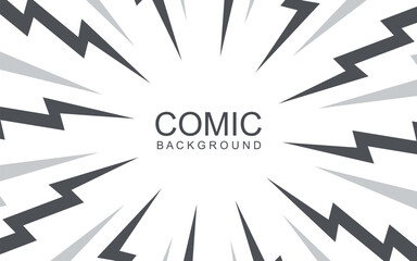 Comic book black and white radial lines background. Manga speed frame. Super hero action. Vector illustration.