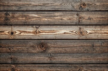 Close-up view of wooden planks has a brown color and shows signs of age and wear with cracks and knots visible - Generative AI	