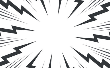 Comic book black and white radial lines background. Manga speed frame. Super hero action. Vector illustration.