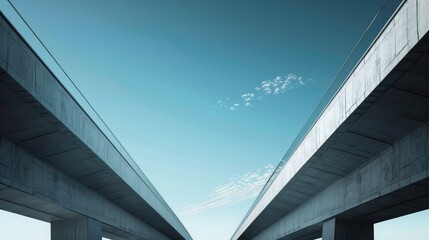 A photo of a bridge taken from a low angle with a blue sky in the background. represents civil engineering. 3d avatrs set vector icon, white background, black colour icon