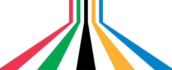 Colorful curved striped way isolated on transparent background. Olympic games banner. Olympic games straight lines, Olympic color ring, game line, modern. Vector illustration