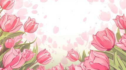 A Scenic View of Blooming Pink Tulips in a Serene Garden Setting