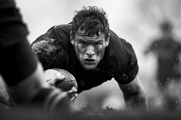 Rugby Player Running With Ball